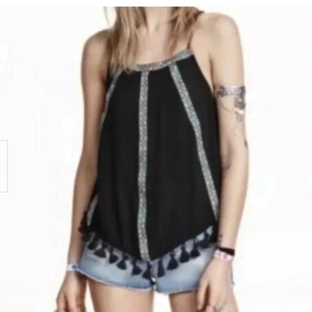 H&M‎ Coachella Tassel Embroidered Halter Top Tank S